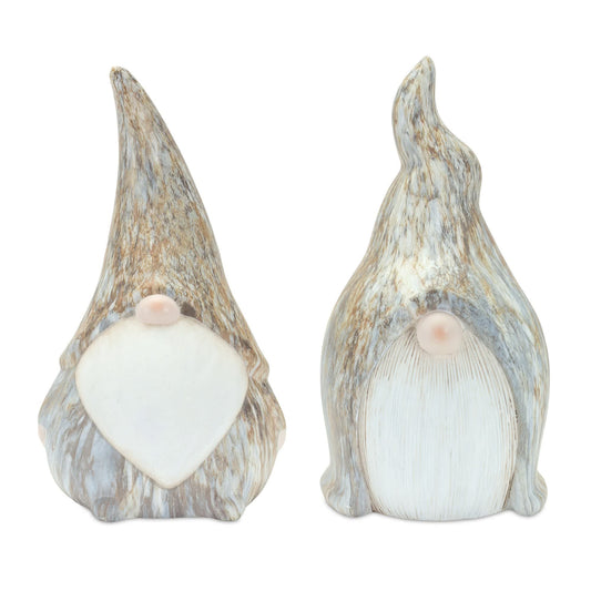 Melrose International Modern Terra Cotta Gnome Figurine with Marble Finish (Set of 2)