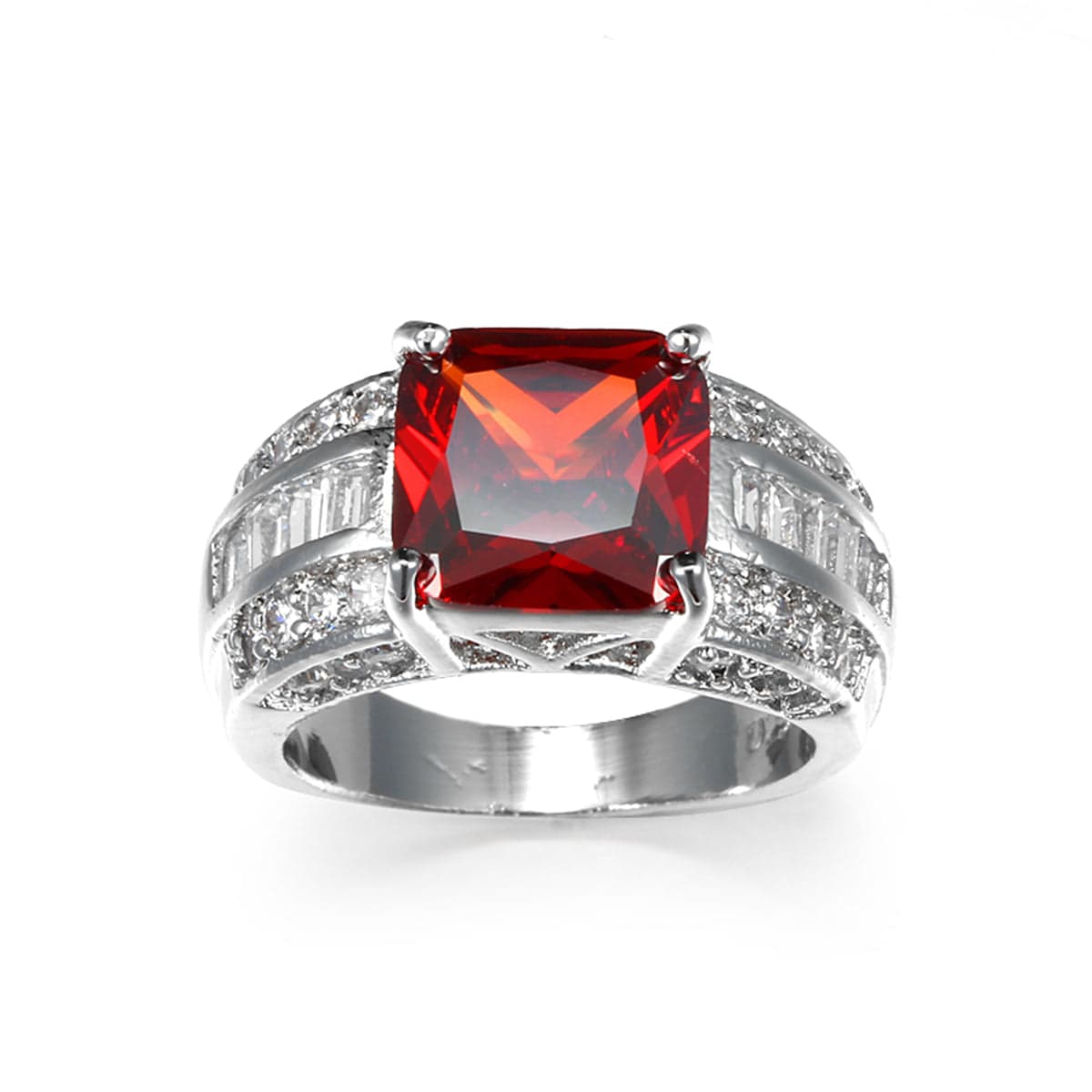 Red Crystal & Cubic Zirconia Princess-Cut Ring-1