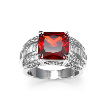 Red Crystal & Cubic Zirconia Princess-Cut Ring-1