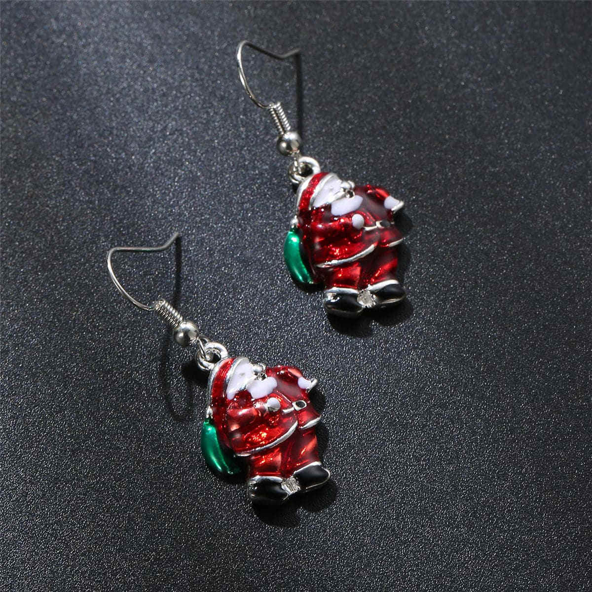 Silvertone Santa Claus Drop Earrings