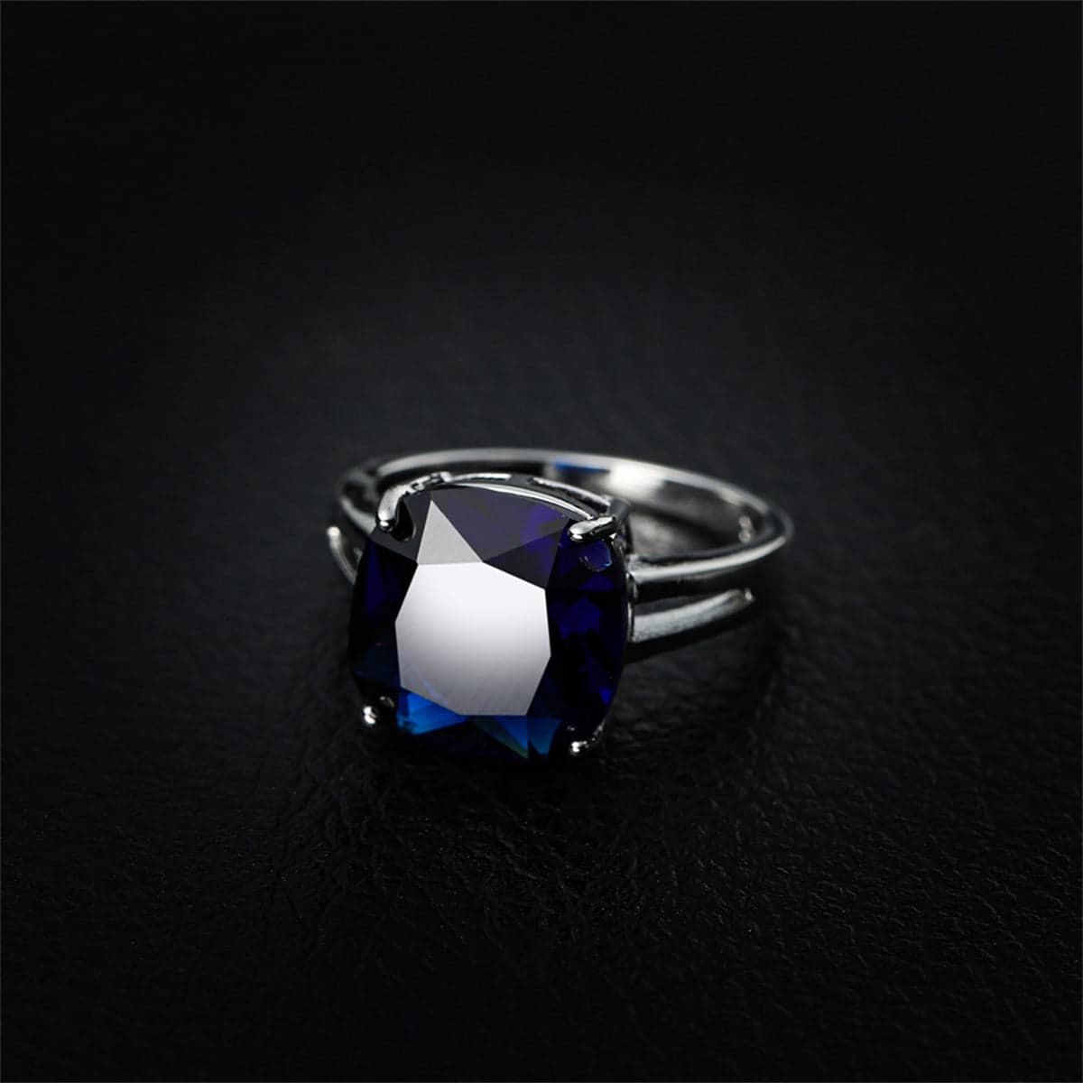 Navy Crystal & Silvertone Cushion-Cut Solitaire Ring-3