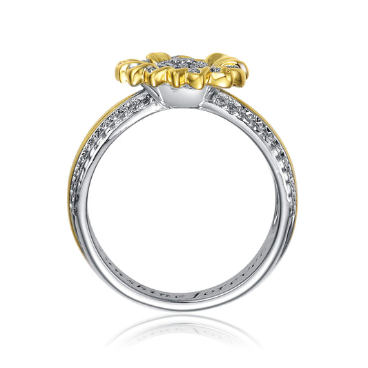 Rhodium and 14K Gold Plated Cubic Zirconia Nature Inspired Ring