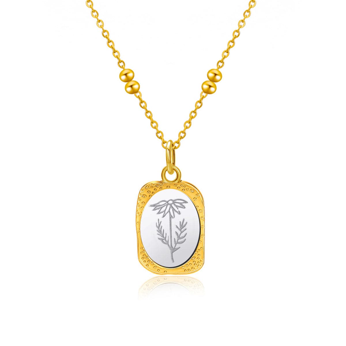 Two-tone Mum Oval Pendant Necklace