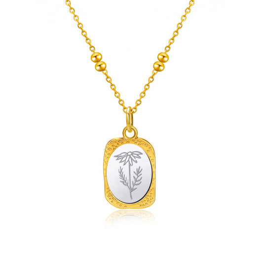 Two-tone Mum Oval Pendant Necklace