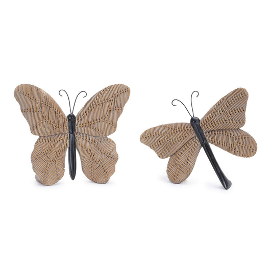 Melrose International Wicker Design Butterfly and Dragonfly Shelf Sitter (Set of 4)