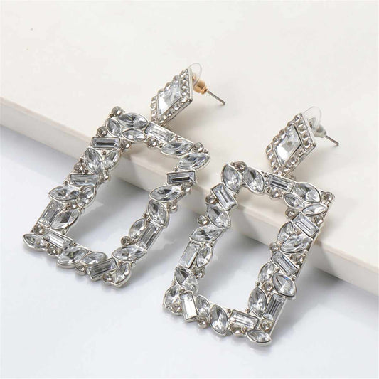 White Crystal & Cubic Zirconia Open Rectangle Drop Earrings