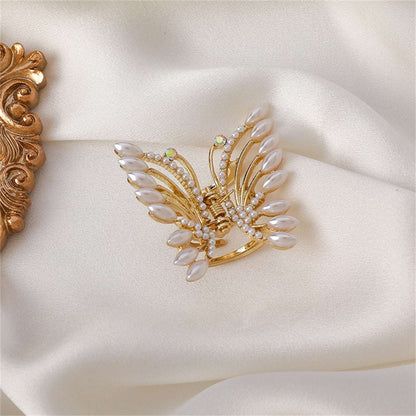 Pearl & Cubic Zirconia Goldtone Butterfly Hair Clip