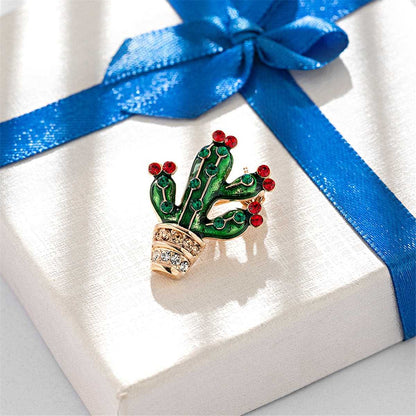 Cubic Zirconia & Goldtone Cactus Brooch