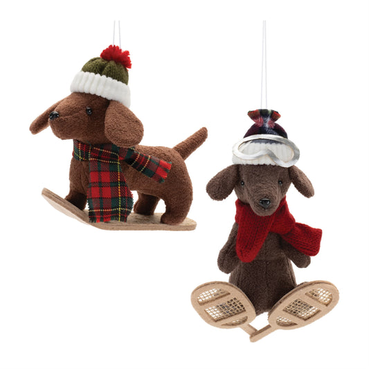Melrose International Plush Ski and Snowboard Dog Ornament (Set of 6)