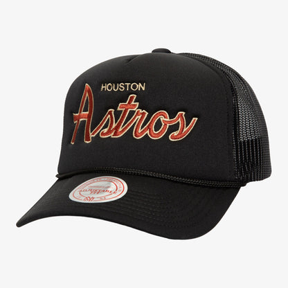 Mitchell & Ness Men's MLB Script Trucker Coop Astros Hats