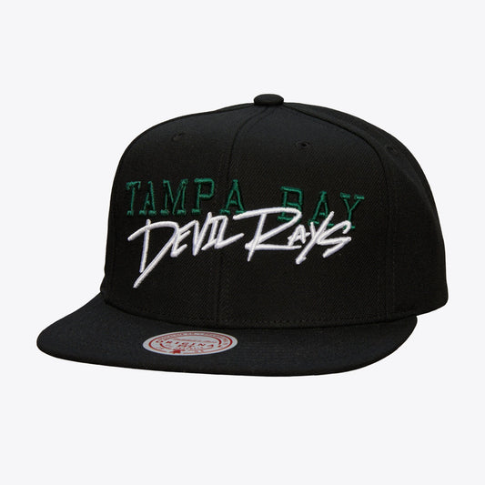 Men's Mitchell & Ness MLB Team Tagged Snapback Coop Rays - Black