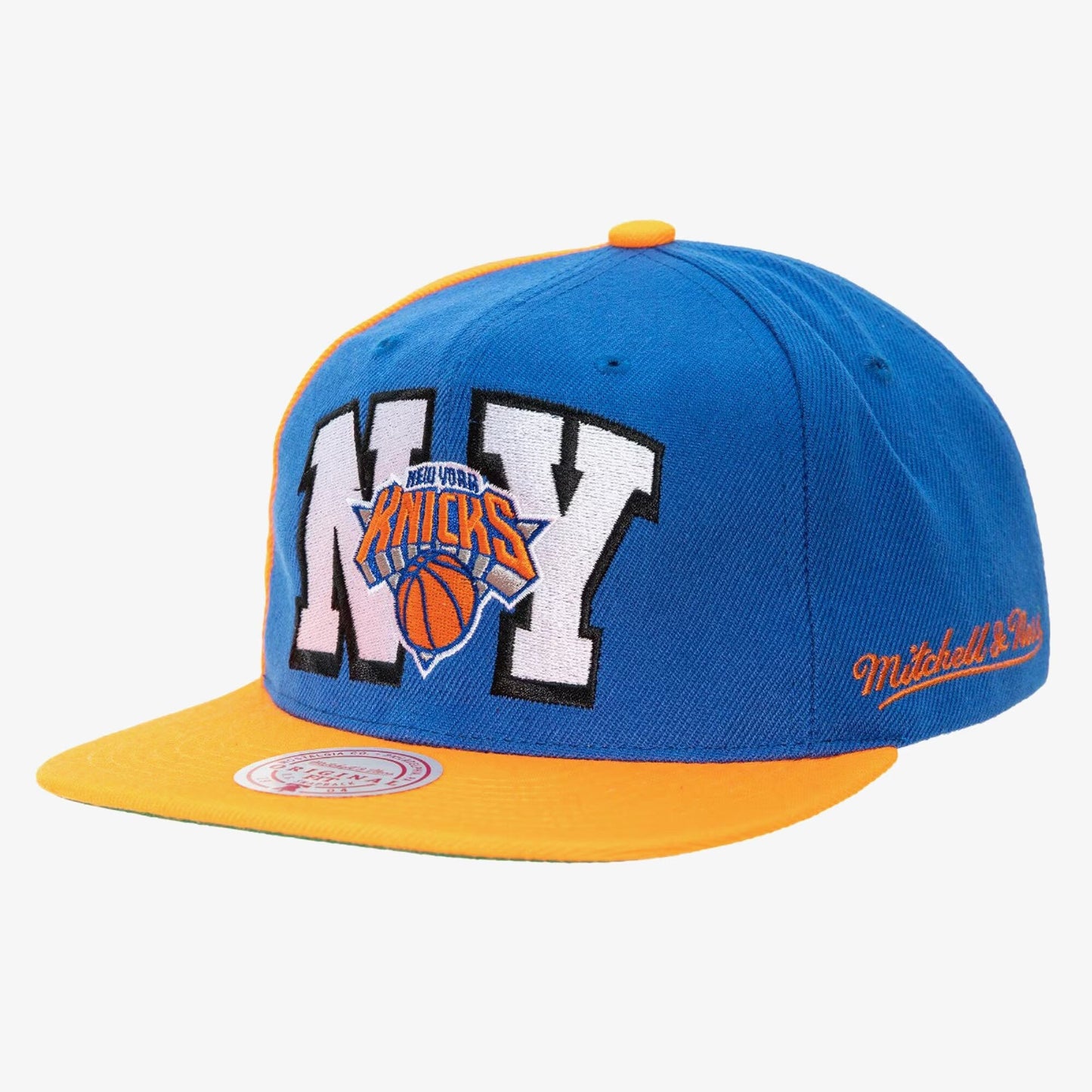 Men's Mitchell & Ness NBA Rear Script Deadstock Snapback Knicks - Royal-Orange