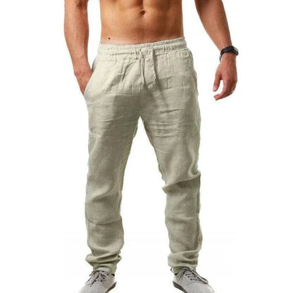 Men's Casual Cotton Linen Elastic Waist Pants with Streetwear Style