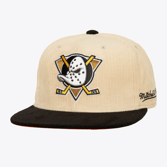 Mitchell & Ness Men's NHL 2 Tone Team Cord Fitted Ducks Fitted Caps