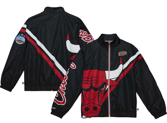 Men's Mitchell & Ness Exploded Logo Warm Up Jacket Bulls