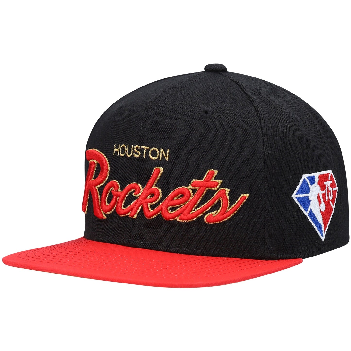 Men's Mitchell & Ness NBA 75Th Gold Snapback Rockets - Black