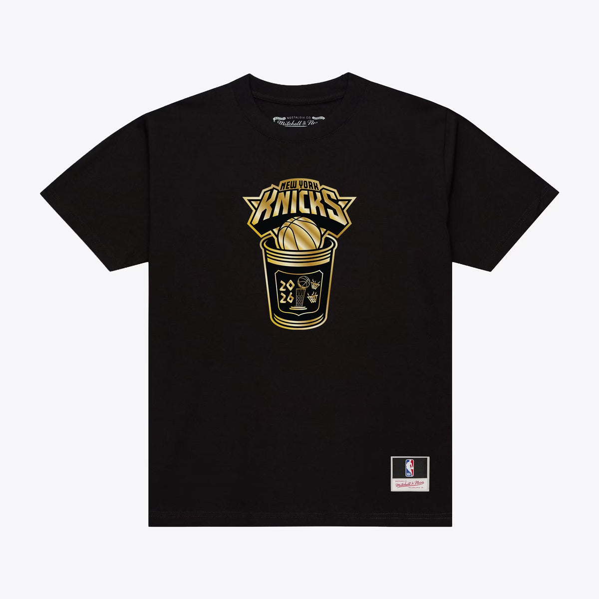 Mitchell & Ness New York Knicks B&G Coffee Cup Mens T-Shirt — Black