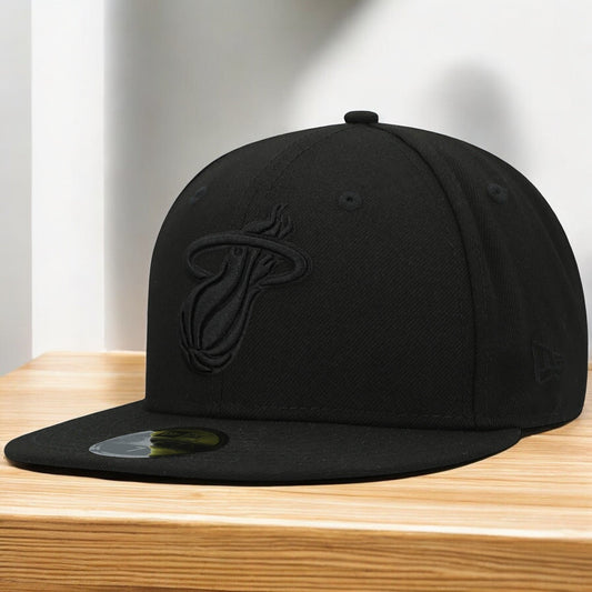Men's New Era NBA 5950 Black On Black Fitted - Miami Heat