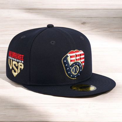 New Era Men's MLB Milwaukee Bucks 5950 July 4Th Fitted Navy