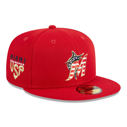 New Era Men's MLB Miami Marlins 5950 July 4Th Fitted Red