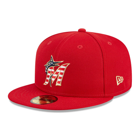 New Era Men's MLB Miami Marlins 5950 July 4Th Fitted Red
