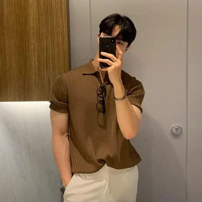Men's Textured Knit Lapel Polo