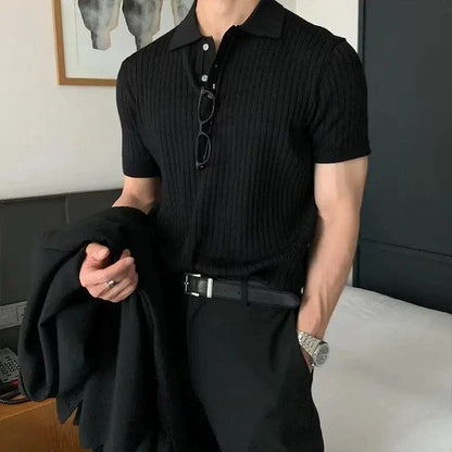 Men's Textured Knit Lapel Polo