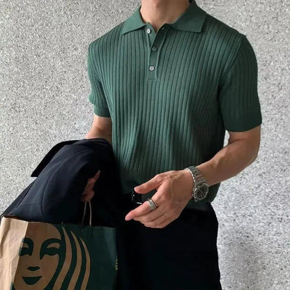 Men's Textured Knit Lapel Polo