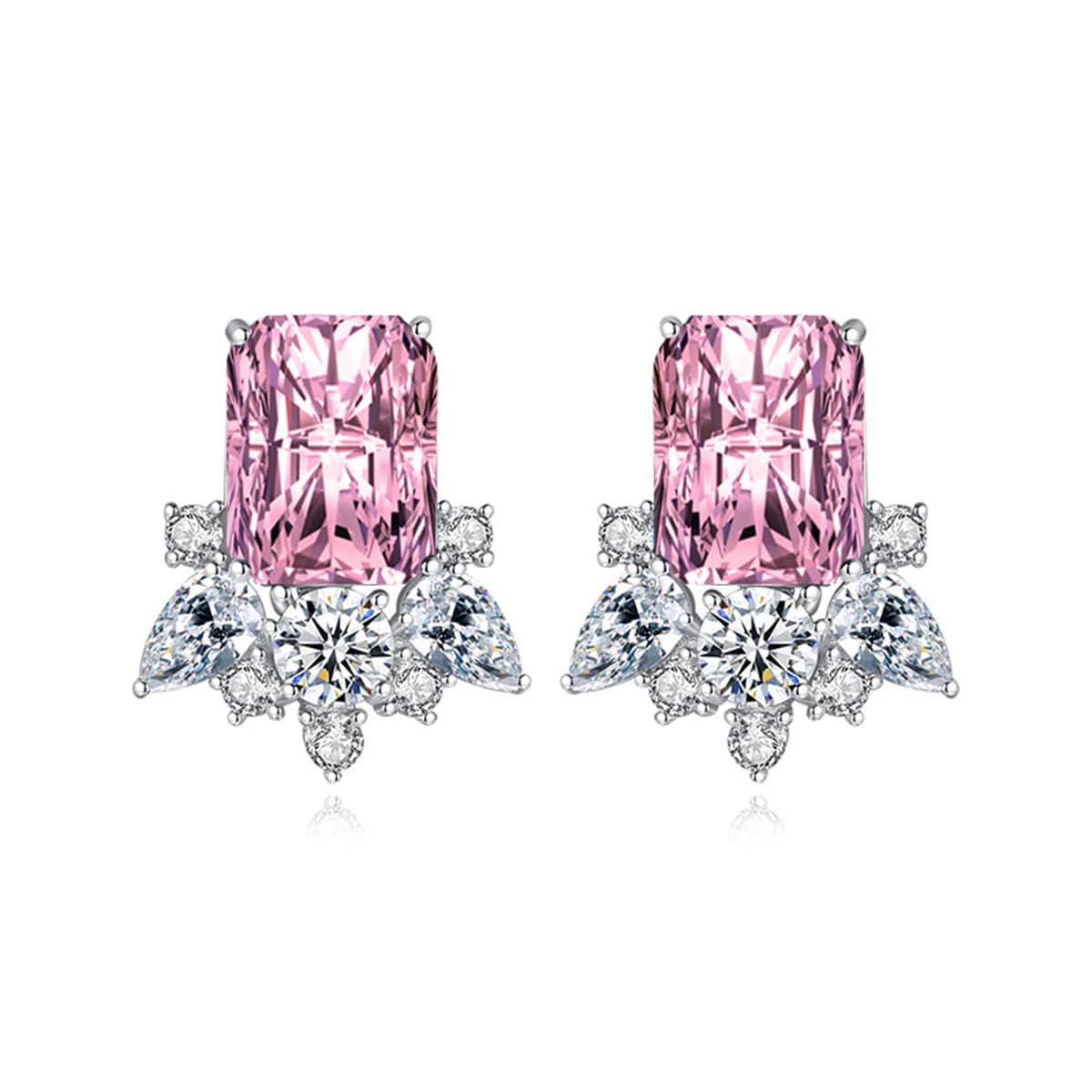 Pink Crystal & Cubic Zirconia Radiant Stud Earrings