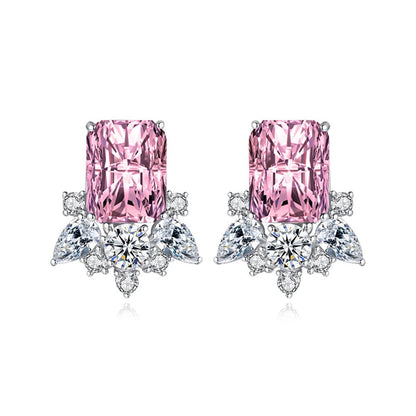 Pink Crystal & Cubic Zirconia Radiant Stud Earrings