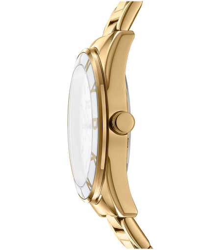 Dkny Women Watch, Gold Color Case, Silver Dial, Gold Color Metal Bracelet, Multi-Function, 5 Atm
