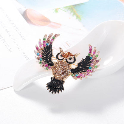 Brown Multicolor Cubic Zirconia & Goldtone Owl Brooch