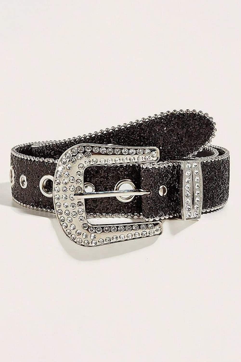 Black Rhinestone Buckle Belt - Black