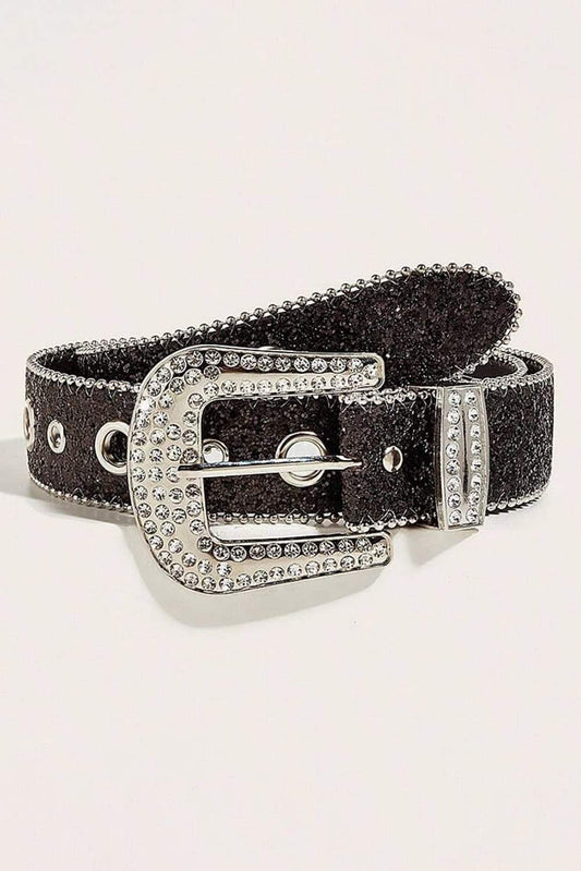Threaded Pear Black Rhinestone Buckle Belt