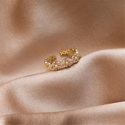 Cubic Zirconia & Pearl Goldtone Flower Band