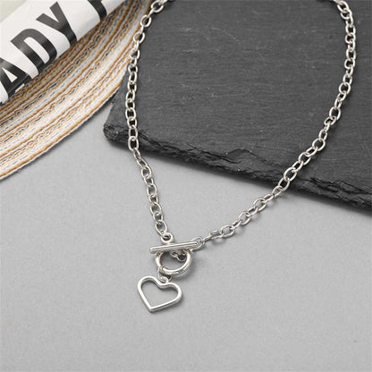 Silvertone Open Heart Toggle Pendant Necklace