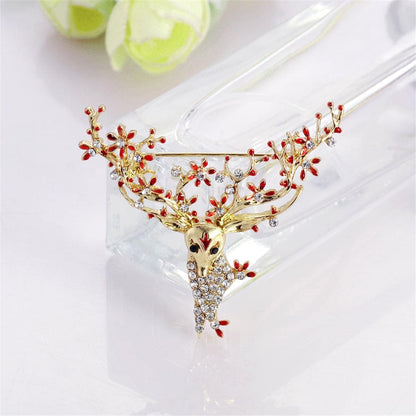 Cubic Zirconia & Enamel Goldtone Reindeer Brooch