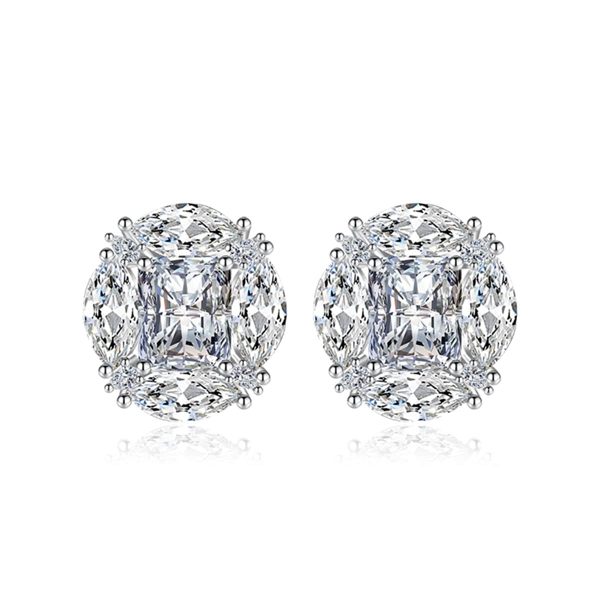 Clear Radiant & Marquise Crystal Silvertone Oval Stud Earrings