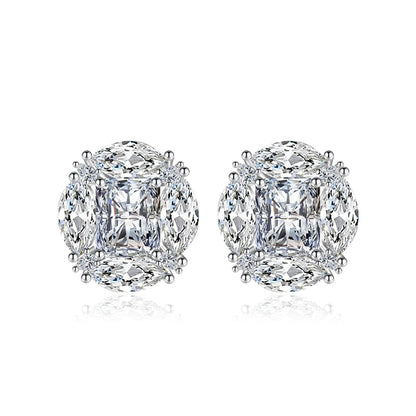 Clear Radiant & Marquise Crystal Silvertone Oval Stud Earrings