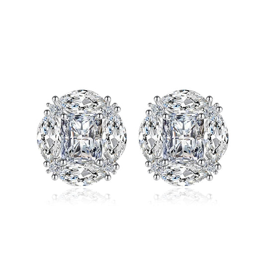 Clear Radiant & Marquise Crystal Silvertone Oval Stud Earrings