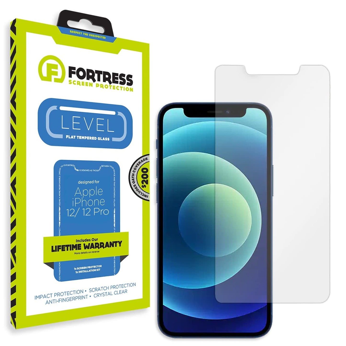 Fortress Compatible with Iphone 12/12 Pro Screen Protector with $200 Device Coverage [9h Tempered Glass] Anti-Scratch, Drop Protection [Lifetime Replacements] Anti-Fingerprint