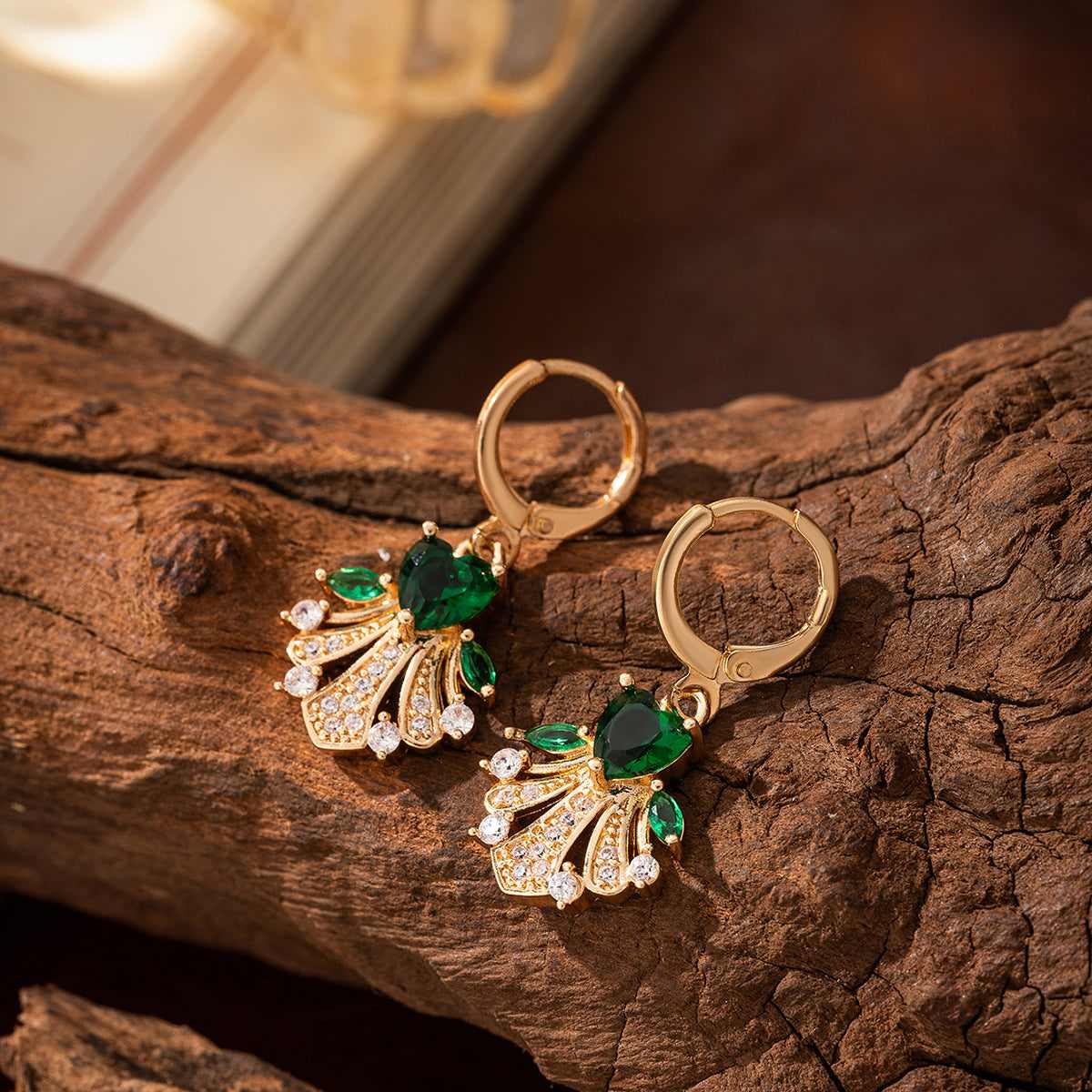 Emerald Crystal & Cubic Zirconia Goldtone Heart-Cut Botany Huggie Earrings