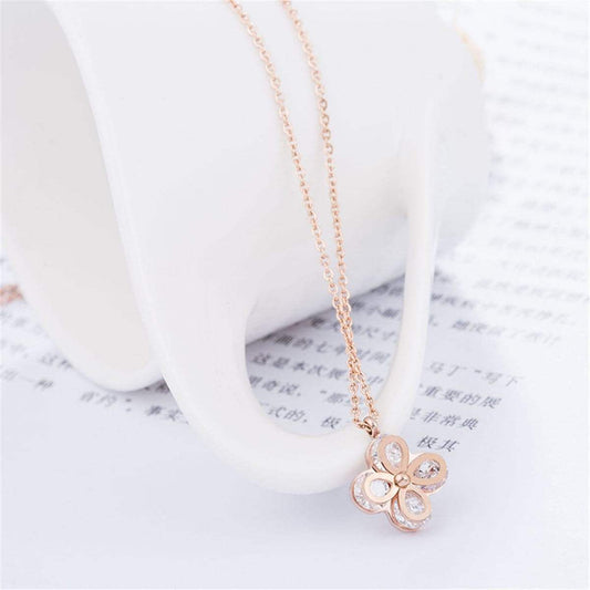 Crystal & Rose Goldtone Clipped Clover Pendant Necklace