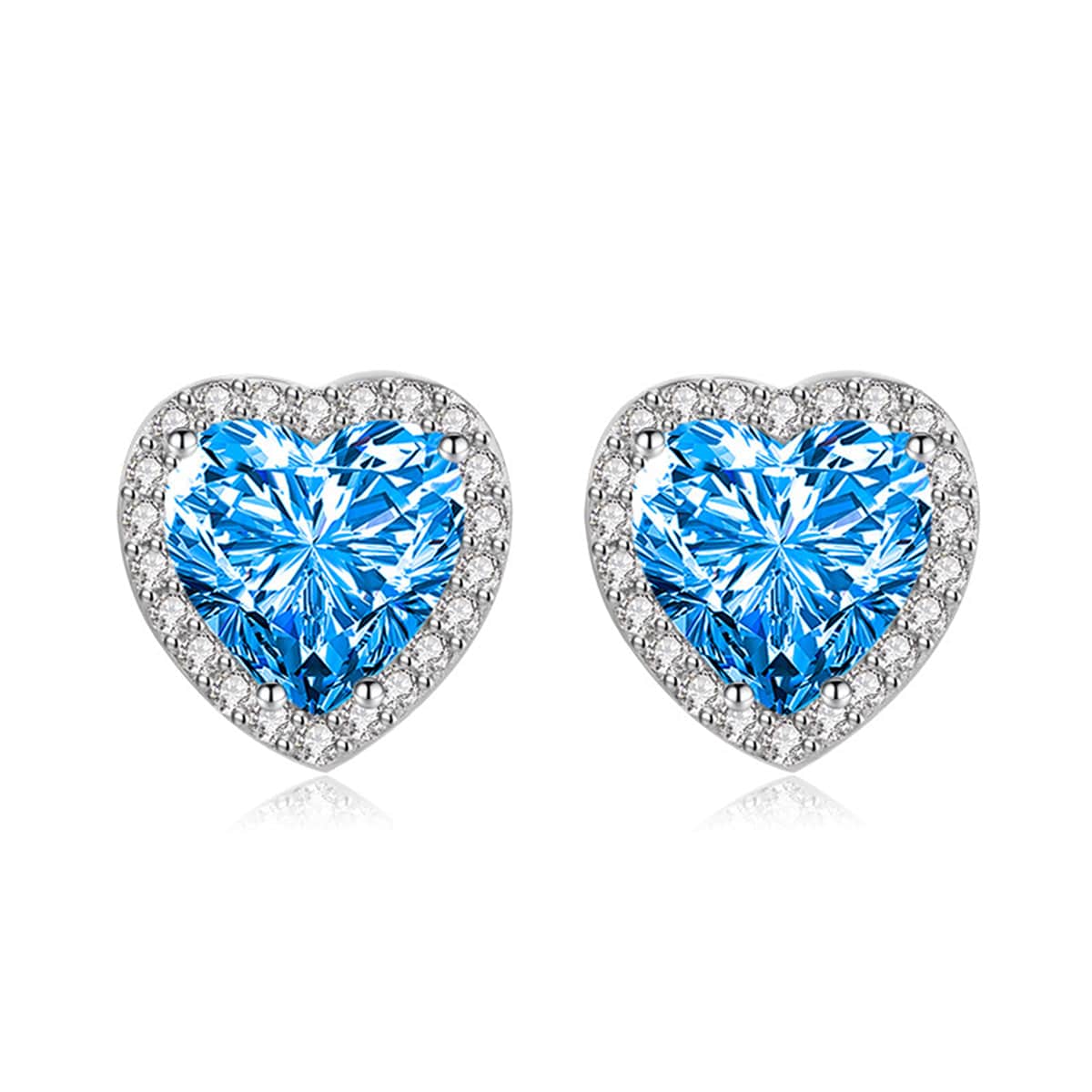 Blue Crystal & Cubic Zirconia Silvertone Halo Heart Stud Earrings