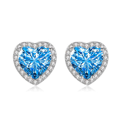 Blue Crystal & Cubic Zirconia Silvertone Halo Heart Stud Earrings