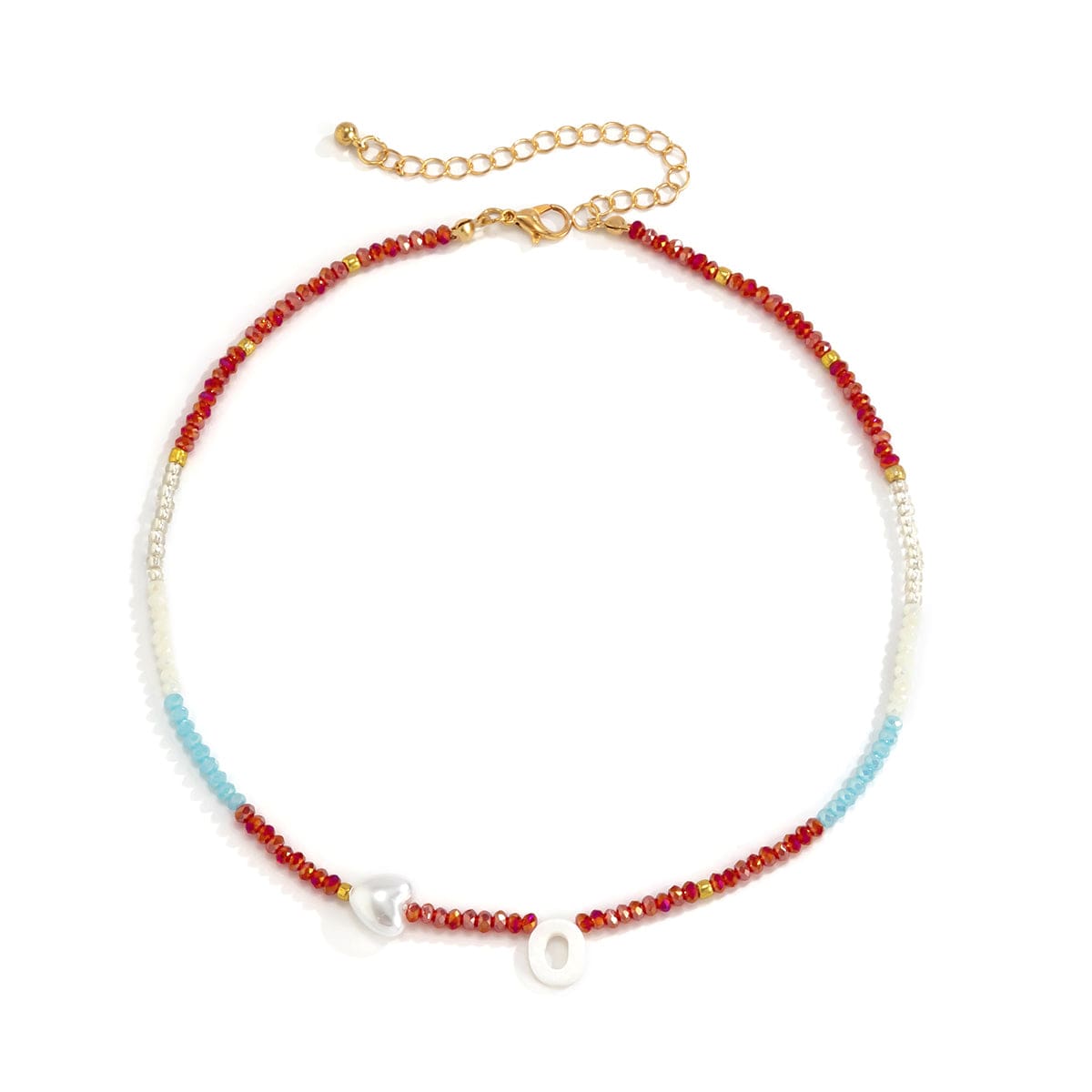 Red & Blue Acrylic Pearl Goldtone Heart Necklace
