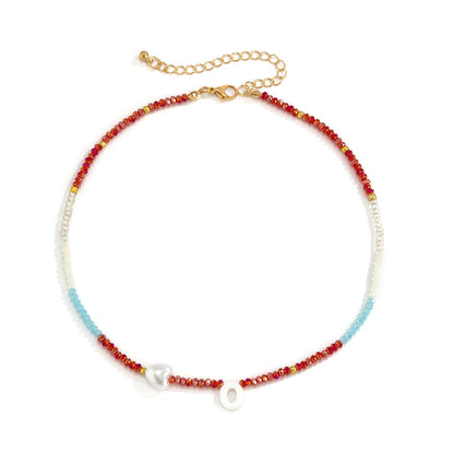Red & Blue Acrylic Pearl Goldtone Heart Necklace