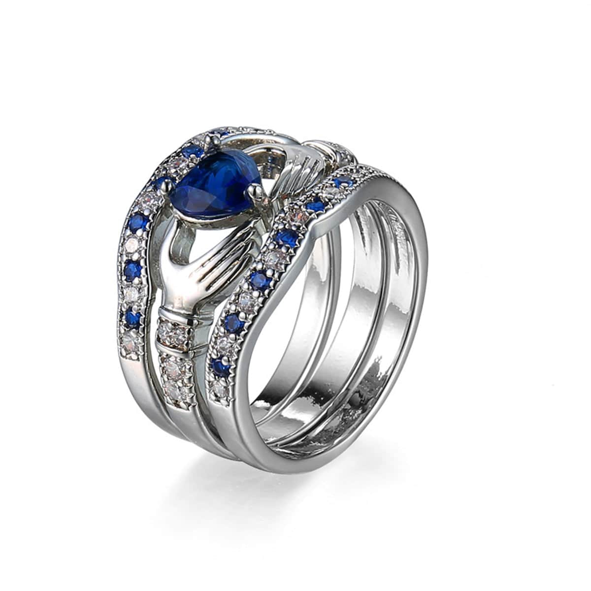 Navy Crystal & Cubic Zirconia Claddagh Fitted Ring Set-6