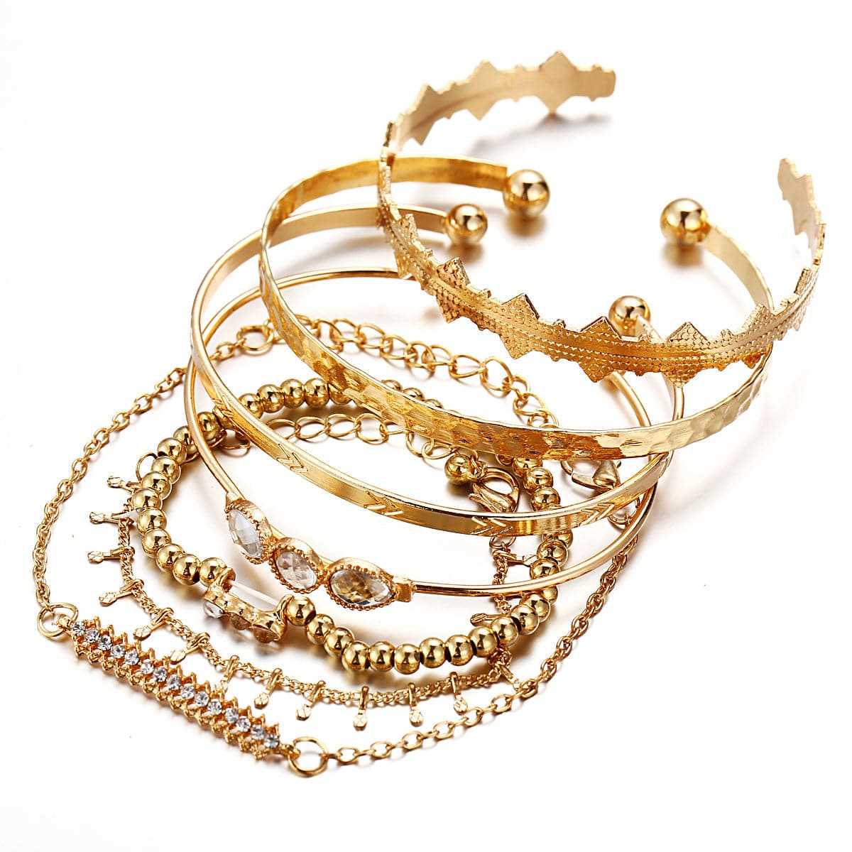 Cubic Zirconia & Crystal Textured Geometric Bracelet Set