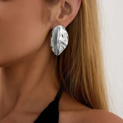 Silvertone Textured Leaf Stud Earrings